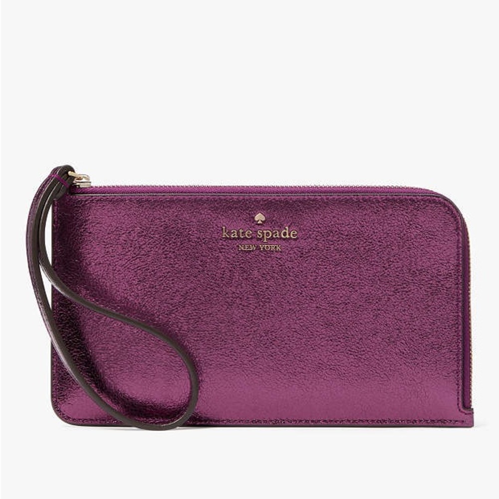kate spade NWT! Lucy Metallic Medium L-zip Wristlet in  Dark Raspberry